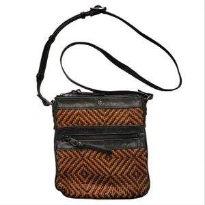 Elliott Lucca 8x9 Leather Crossbody Bag Brown Black Weave